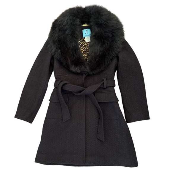 Marciano Wool Blend Tie-Waist Collar Coat Jacket, Chocolate Brown, Size S/P - Picture 3 of 13